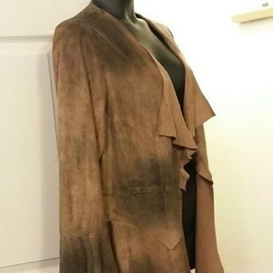 Faux Suede Tattered Lace Back Jacket Black